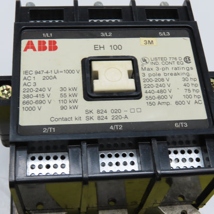 ABB EH 100 600VAC 170A 150Hp Max Magnetic Contactor 115-127V Coil