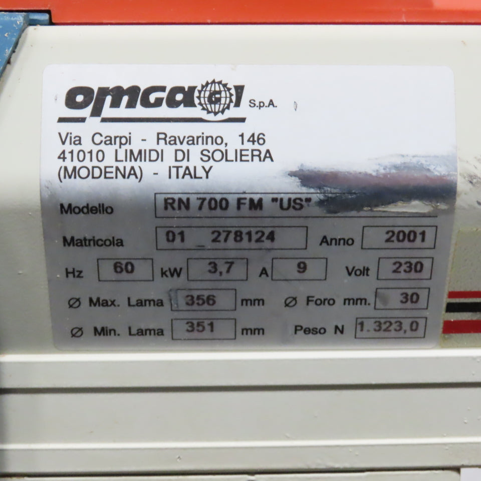 Omga RN 700 FM "US" 14" Radial Arm Saw 36-5/8" Rip 3.7kW 230/460V 3PH Tested