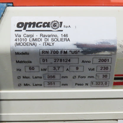 Omga RN 700 FM "US" 14" Radial Arm Saw 36-5/8" Rip 3.7kW 230/460V 3PH Tested