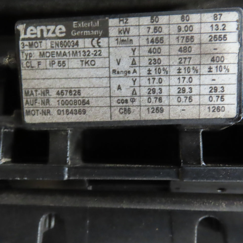 Lenze GKS09-3M VAK 132C22 554 C 25.6:1 Helical-Bevel Gear Motor 68.4RPM 7kW 3PH