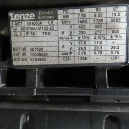 Lenze GKS09-3M VAK 132C22 554 C 25.6:1 Helical-Bevel Gear Motor 68.4RPM 7kW 3PH