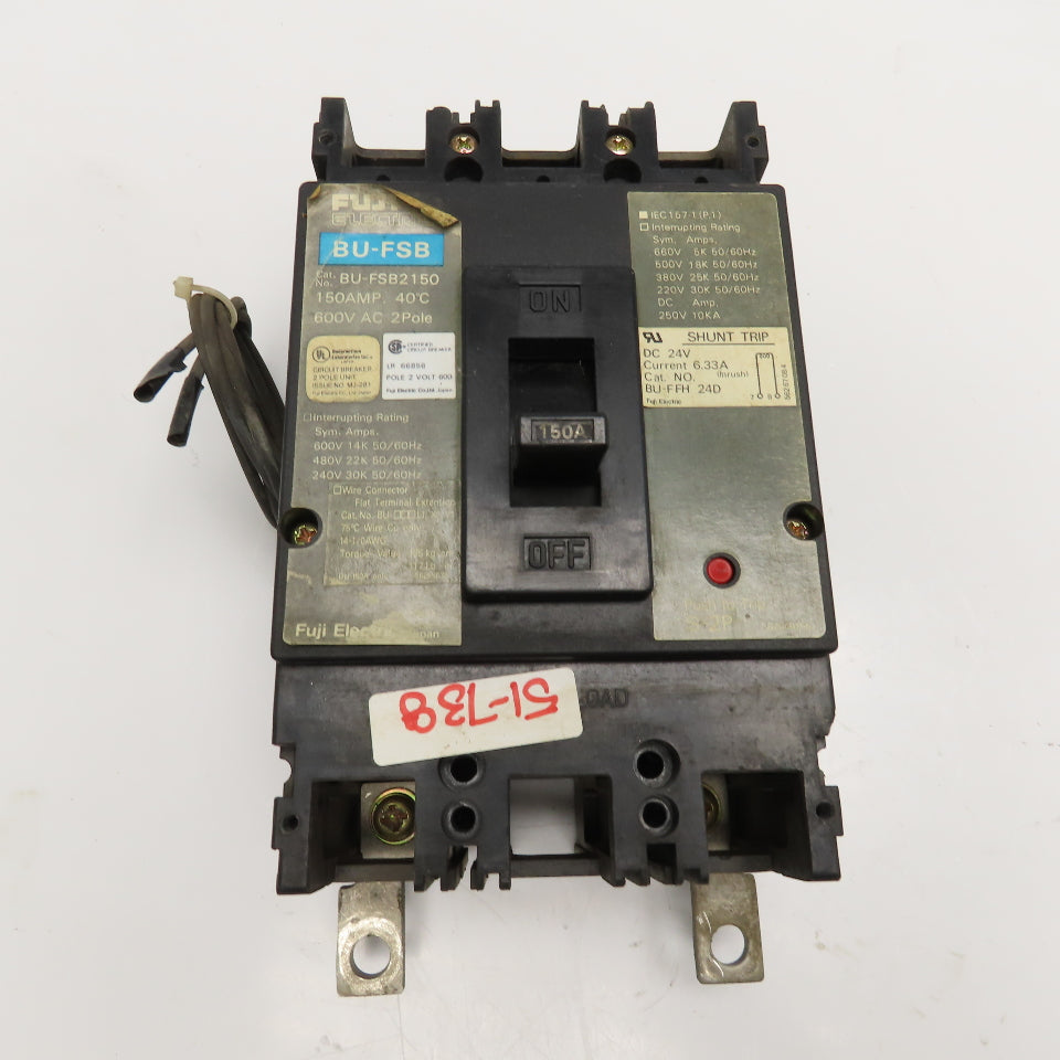 Fuji BU-FSB 150A 600VAC 2 Pole Circuit Breaker W/ Shunt Trip