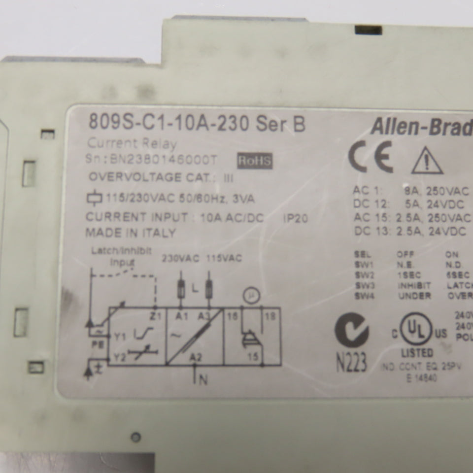 Allen Bradley 809S-C1-10A-230 Current Monitoring Relay 115/230V 1Ph