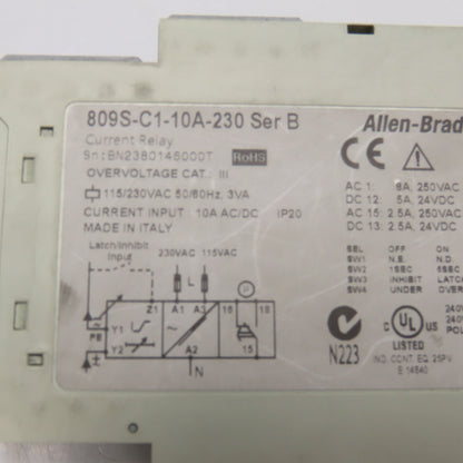 Allen Bradley 809S-C1-10A-230 Current Monitoring Relay 115/230V 1Ph