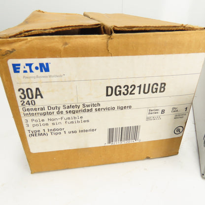 Eaton DG321UGB Ser B 30A Fusible Safety Disconnect Switch 240VAC 3-Pole