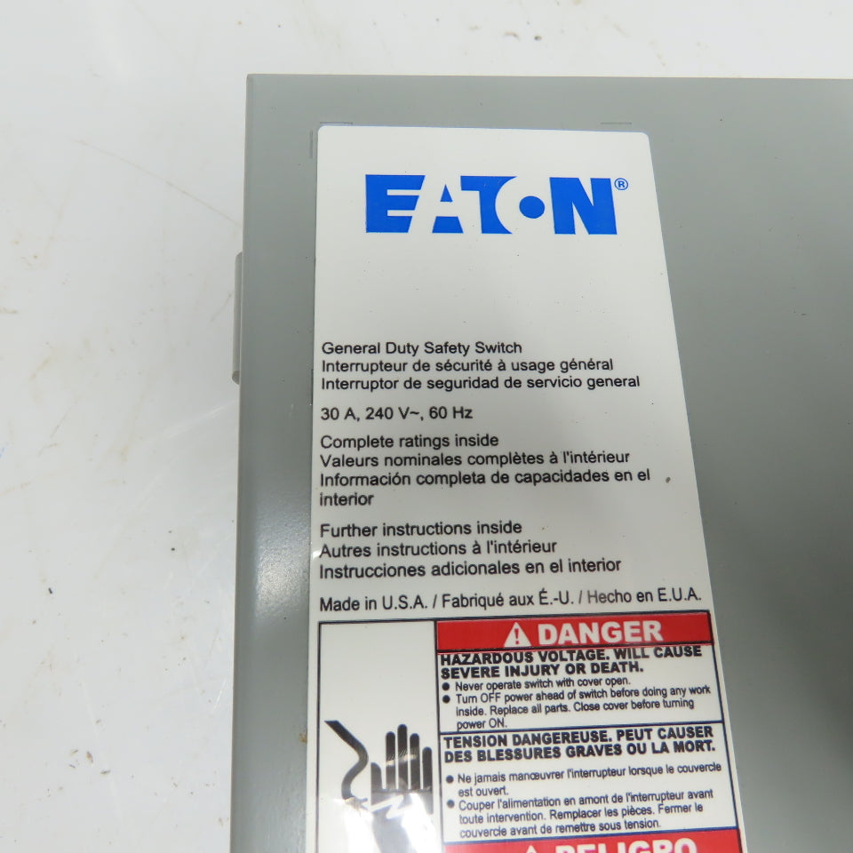 Eaton DG321UGB Ser B 30A Fusible Safety Disconnect Switch 240VAC 3-Pole