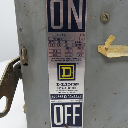 Square D PQ-3603 30A 3 Pole I-Line Fusible Busway Switch 600V