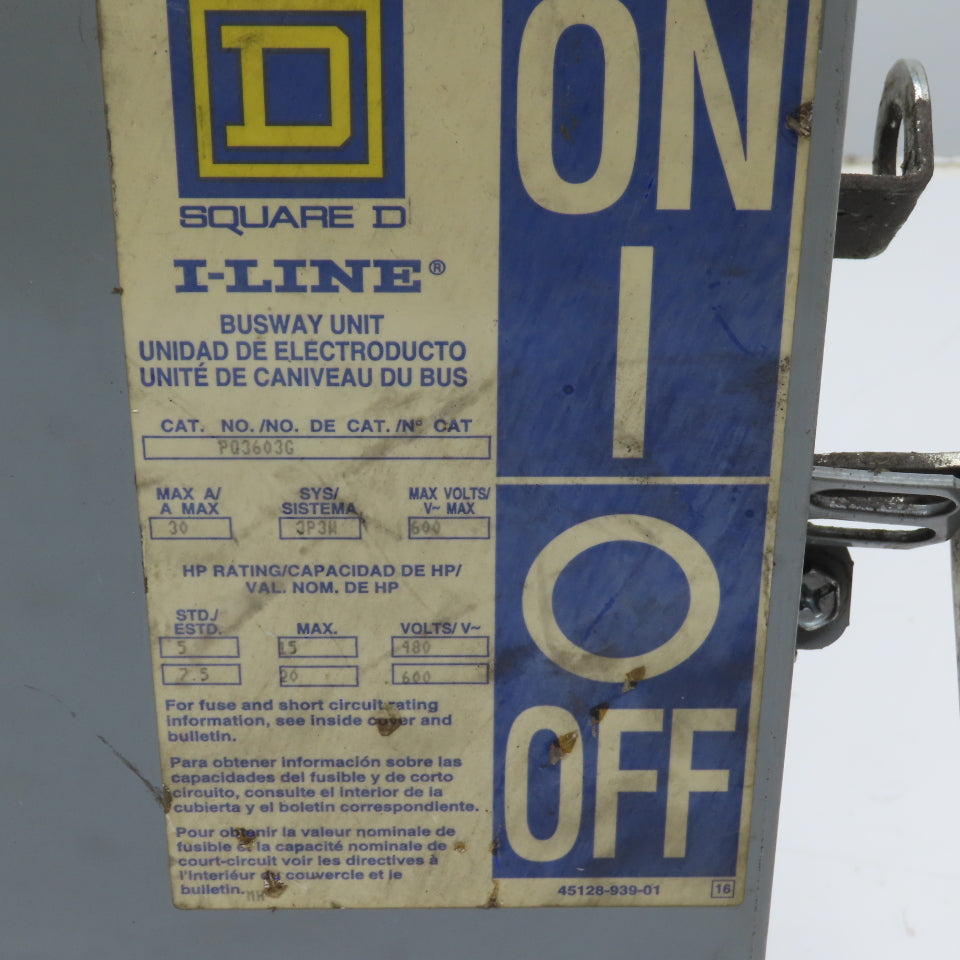 Square D I-Line PQ3603G 30A 3 Pole Fusible Busway Switch 600V
