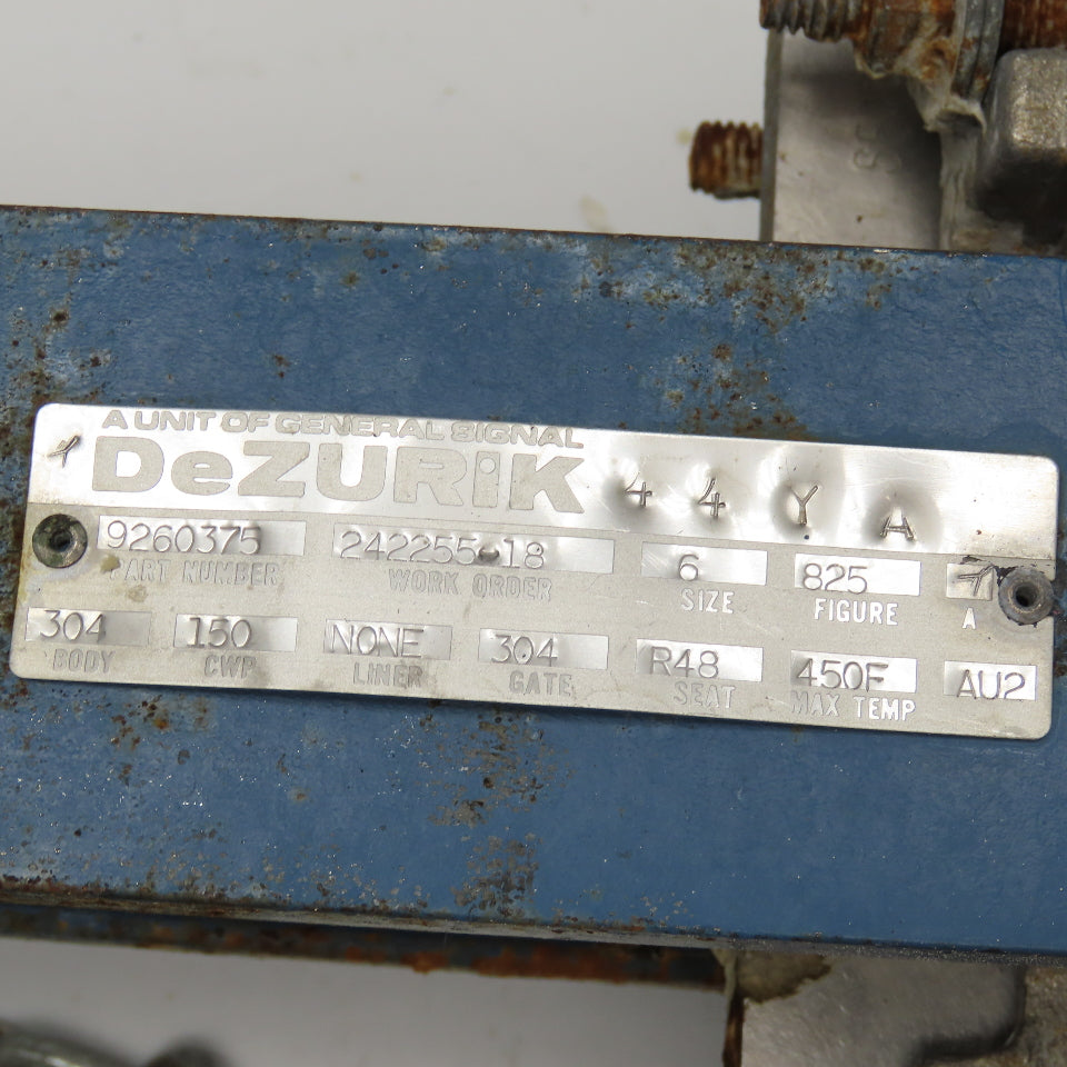 DeZurik 9260375 6" Stainless Steel Gate Valve Manual Wheel Chain Actuated 450°F