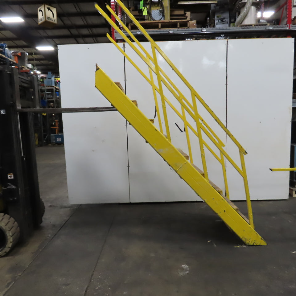 Industrial 9-Step Steel Stairs Ladder 36" Wide Step 84" (7') H Top Step 9" Riser