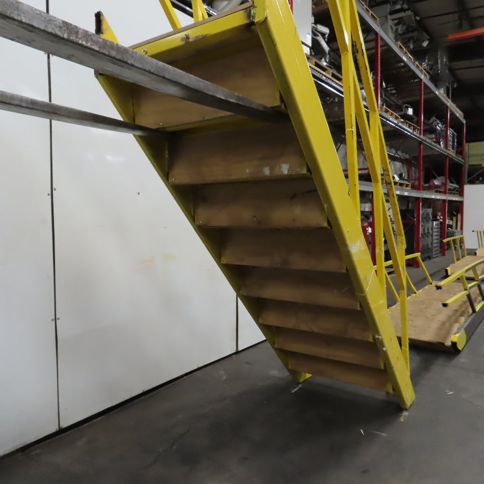 Industrial 9-Step Steel Stairs Ladder 36" Wide Step 84" (7') H Top Step 9" Riser
