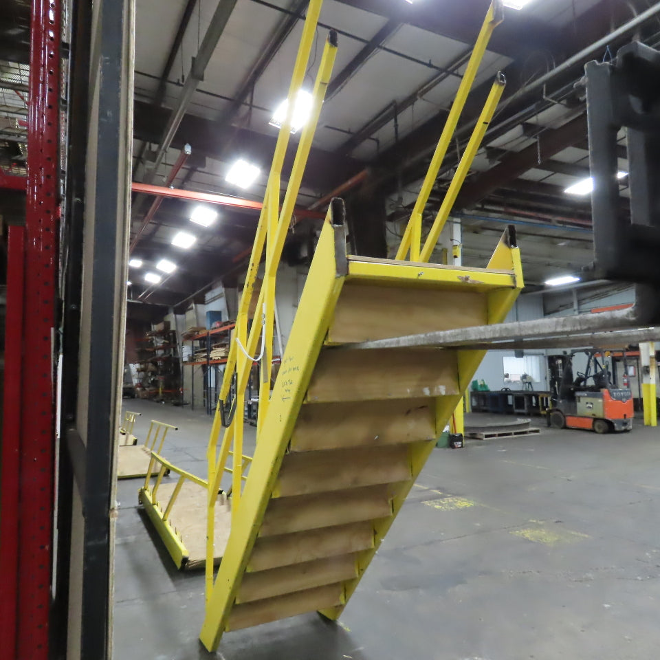 Industrial 9-Step Steel Stairs Ladder 36" Wide Step 84" (7') H Top Step 9" Riser