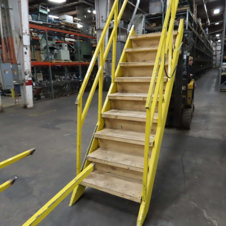 Industrial 9-Step Steel Stairs Ladder 36" Wide Step 84" (7') H Top Step 9" Riser