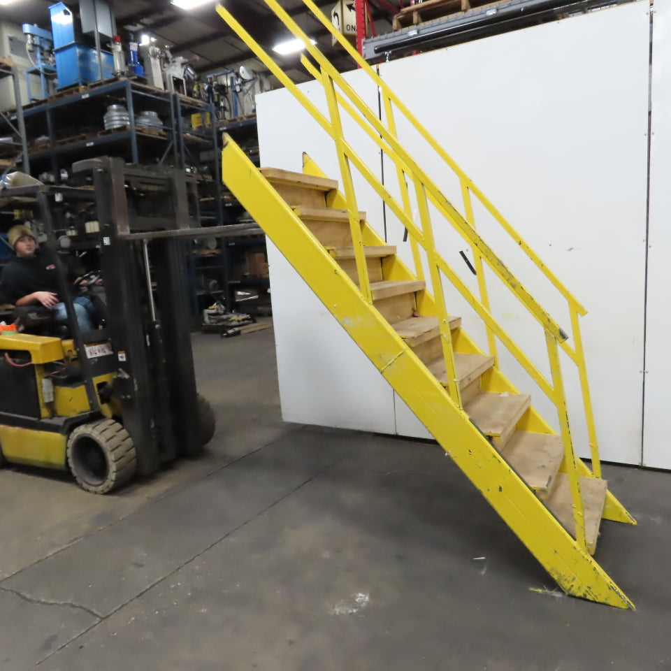 Industrial 9-Step Steel Stairs Ladder 36" Wide Step 84" (7') H Top Step 9" Riser