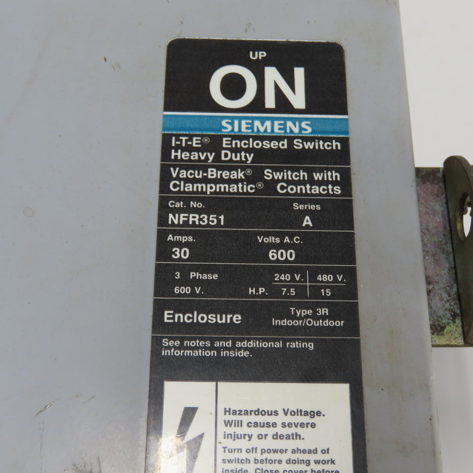 Siemens NFR351 Ser A 30A ITE Non Fusible Safety Disconnect Switch 600V