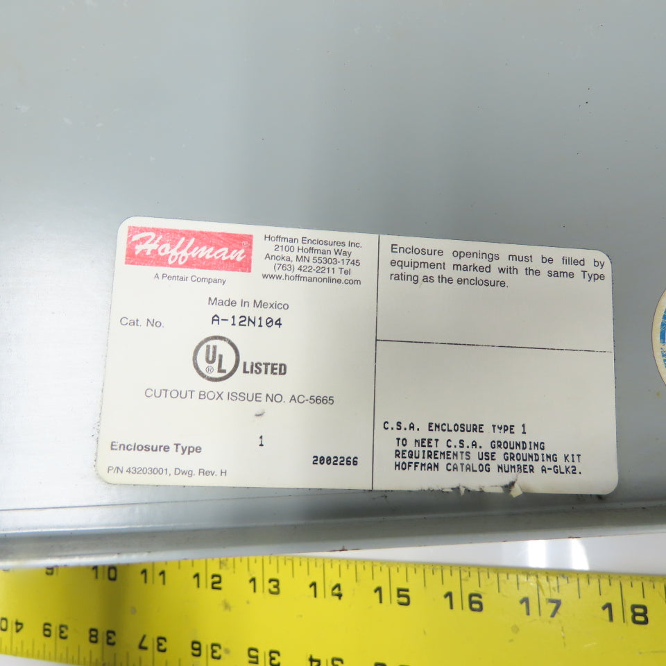 Hoffman A-12N104 12"x 10"x 4" Electrical Enclosure Type 1 Wall Mount