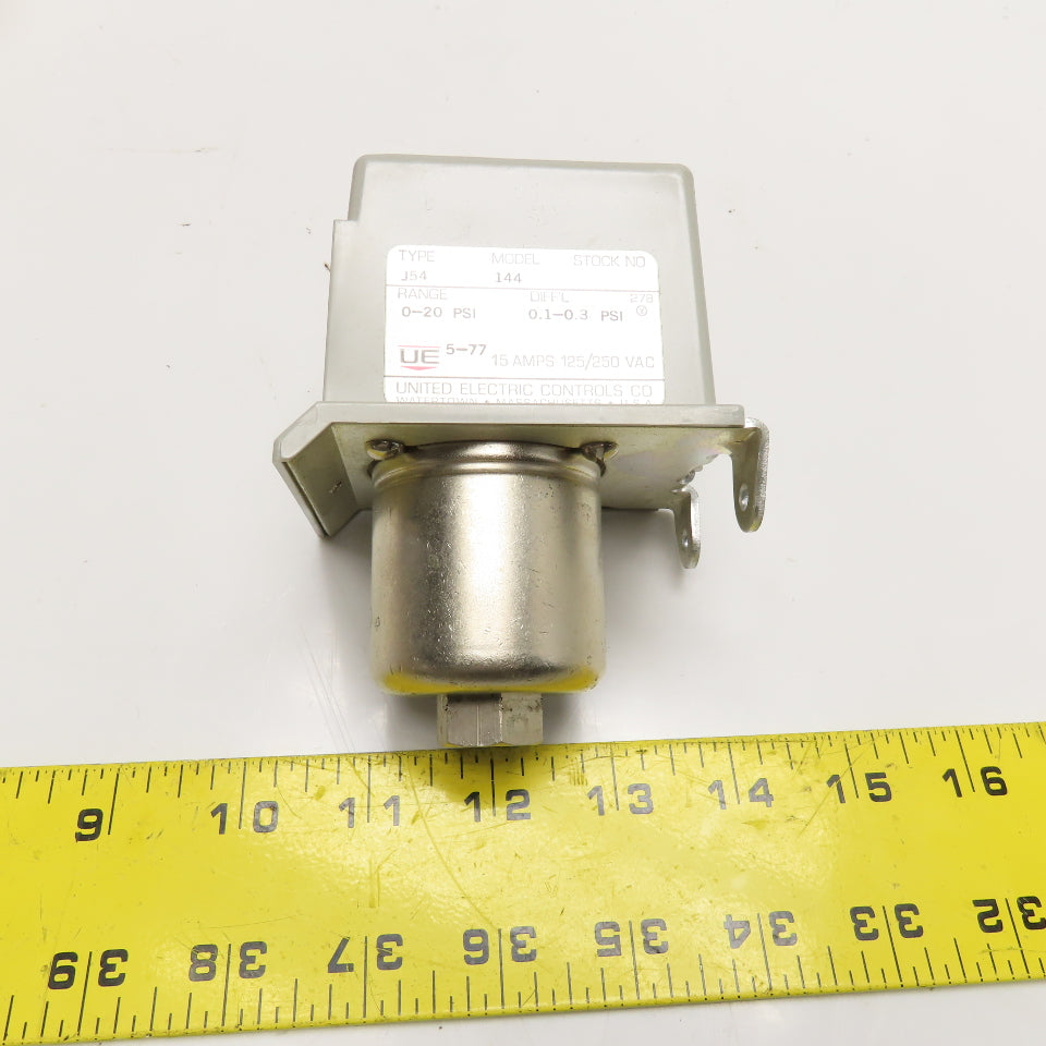 United Electric J54 Model 144 Pressure Switch 0-20PSI 125/250VAC 0.1-0.3PSI Diff