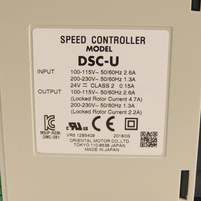 Oriental DSCI26UA-12.5AV 6W AC Electric Motor 110/115V w/ Gearhead & Controller