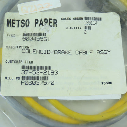 Metso Paper 37-53-2193 90045561 Solenoid Brake Cable Assembly