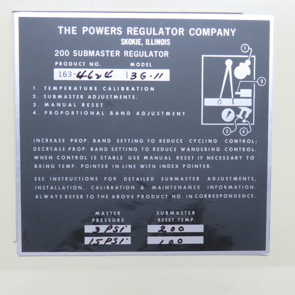 Powers Regulator Co. 163-4624 3G-11 200 Submaster Regulator 3-15PSI 25-250°F