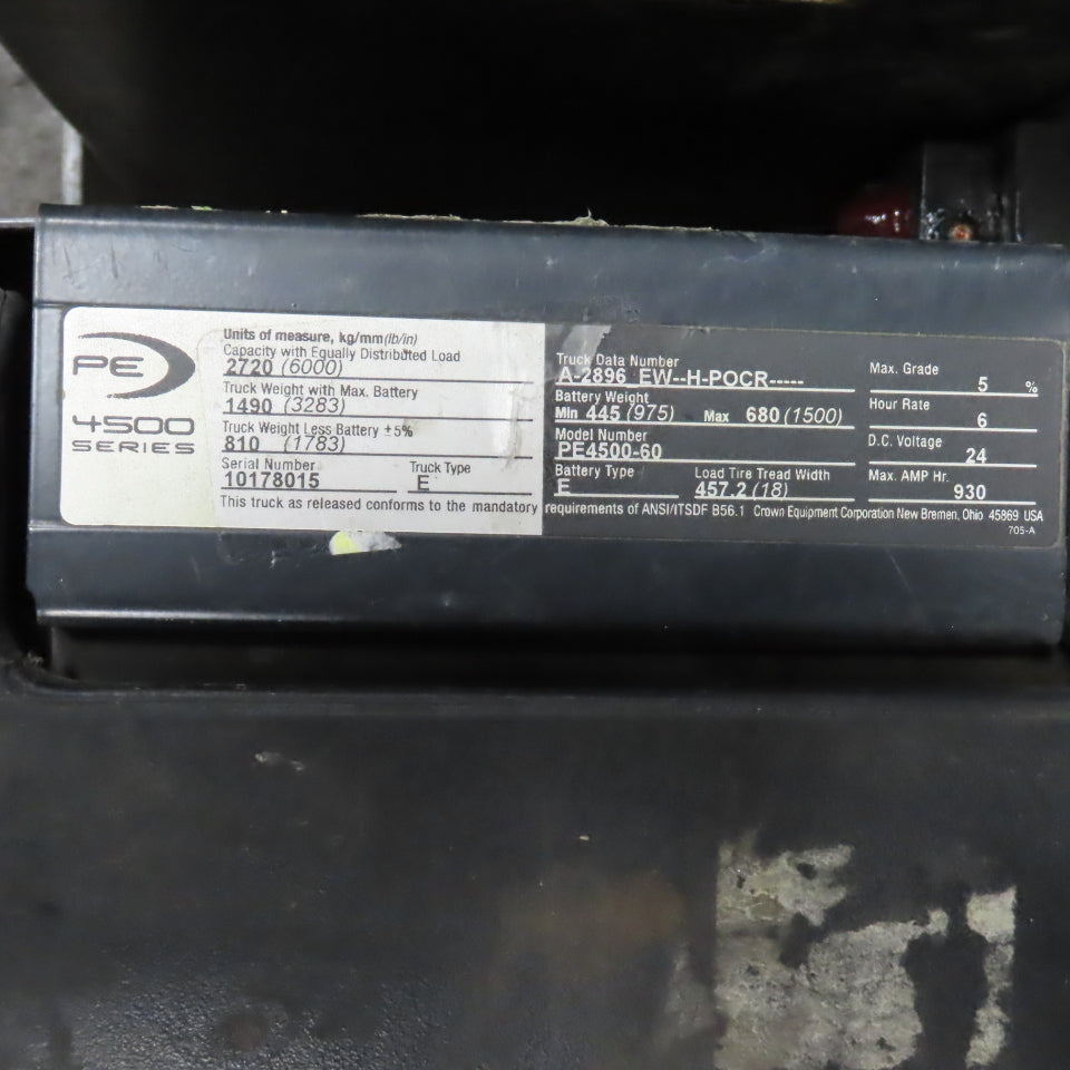 Crown PE4500-60 6000 LB 24V Walkie/Rider Pallet Jack Truck 96" x 10" LONG Forks