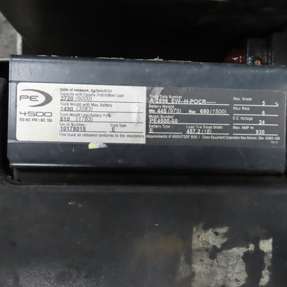 Crown PE4500-60 6000 LB 24V Walkie/Rider Pallet Jack Truck 96" x 10" LONG Forks