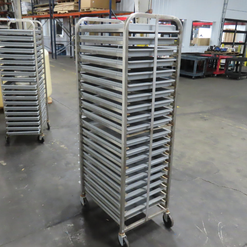M & E Mfg. Stainless Steel Single End Load Nesting Baking Rack 20 Pan Capacity
