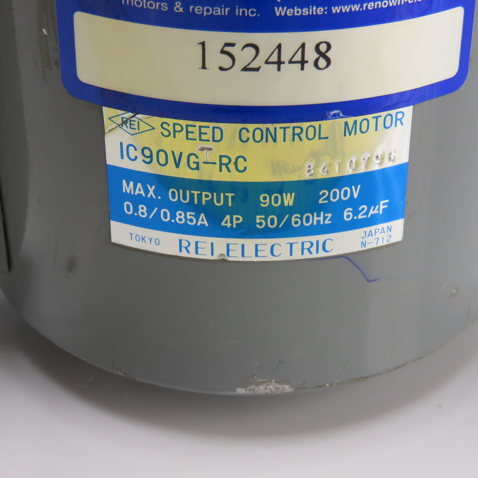 Rei Electric IC90VG-RC 300:1 Ratio Speed Control Motor 200V 90W 0.85A 4P