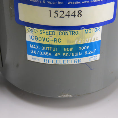 Rei Electric IC90VG-RC 300:1 Ratio Speed Control Motor 200V 90W 0.85A 4P