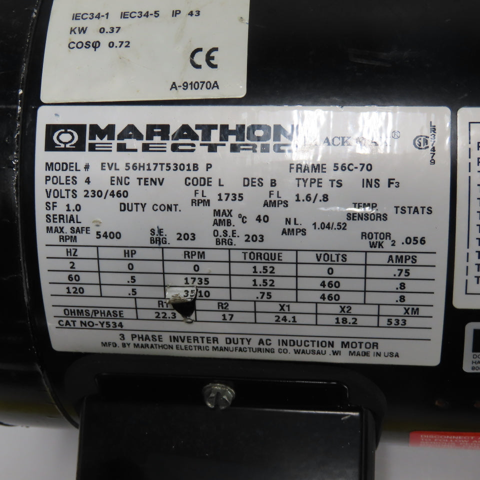Dorner 32M005HS423EN 820-270 5:1 Ratio Gear Motor 347RPM 1/2HP 3PH 230/460V