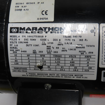 Dorner 32M005HS423EN 820-270 5:1 Ratio Gear Motor 347RPM 1/2HP 3PH 230/460V