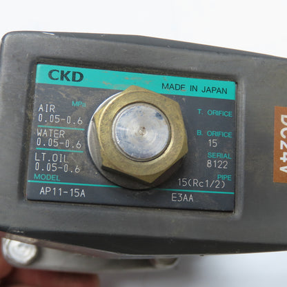 CKD AP11-15A Rc1/2" Solenoid Valve 0.05-0.6MPa WOG 24VDC Coil