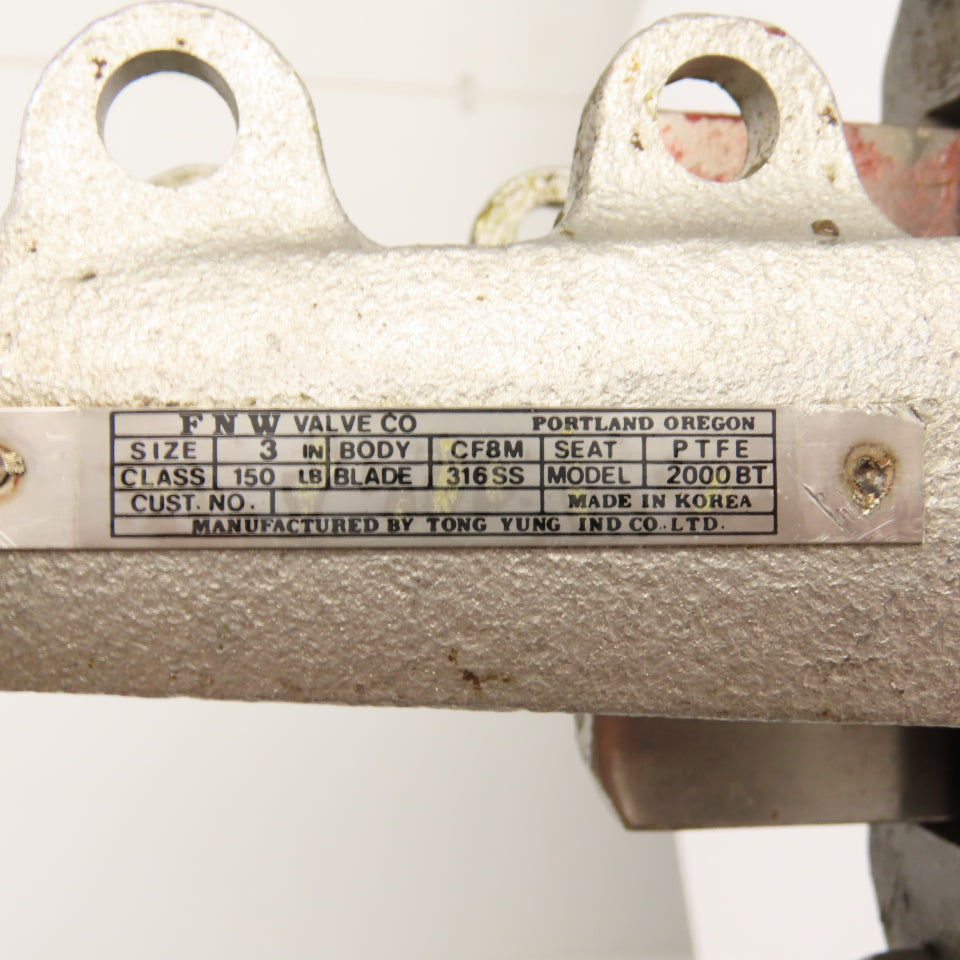 FNW Figure 2000BT 3" 150 LB Knife Gate Valve 316SS Stainless