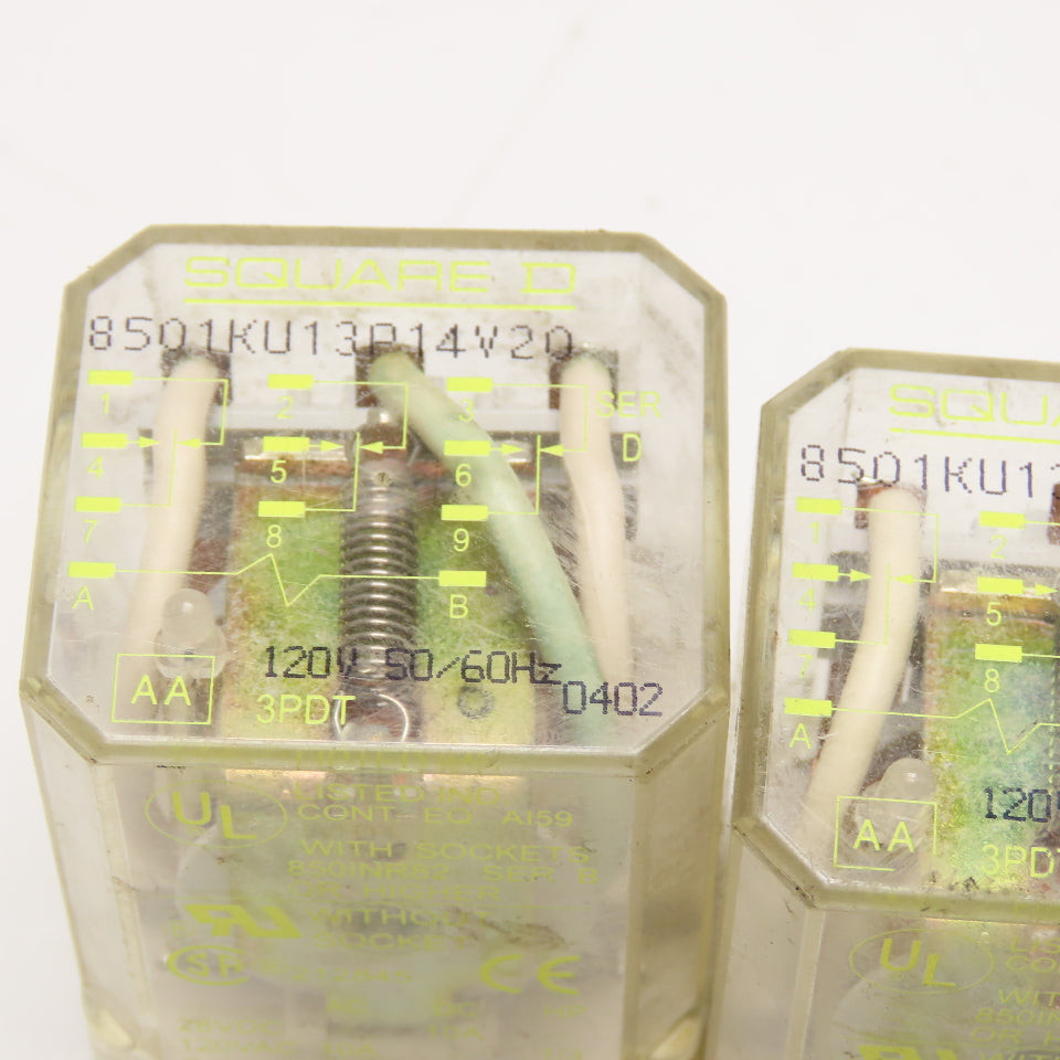 Square D 8501KU13P14V20 Plug In Relay 120V AC Coil Lot Of 3