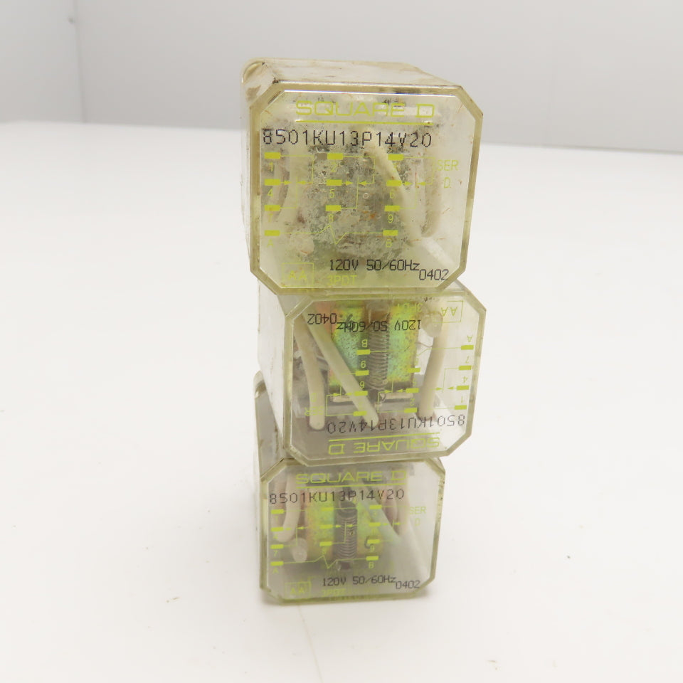 Square D 8501KU13P14V20 Plug In Relay 120V AC Coil Lot Of 3