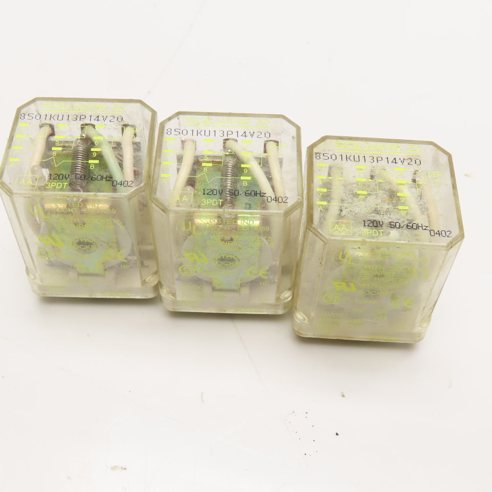 Square D 8501KU13P14V20 Plug In Relay 120V AC Coil Lot Of 3