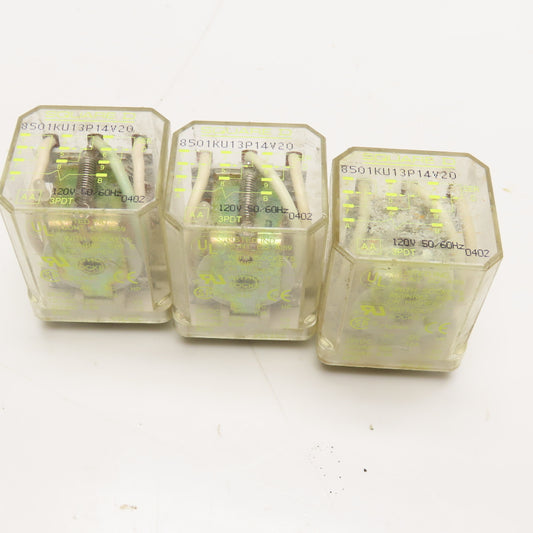 Square D 8501KU13P14V20 Plug In Relay 120V AC Coil Lot Of 3