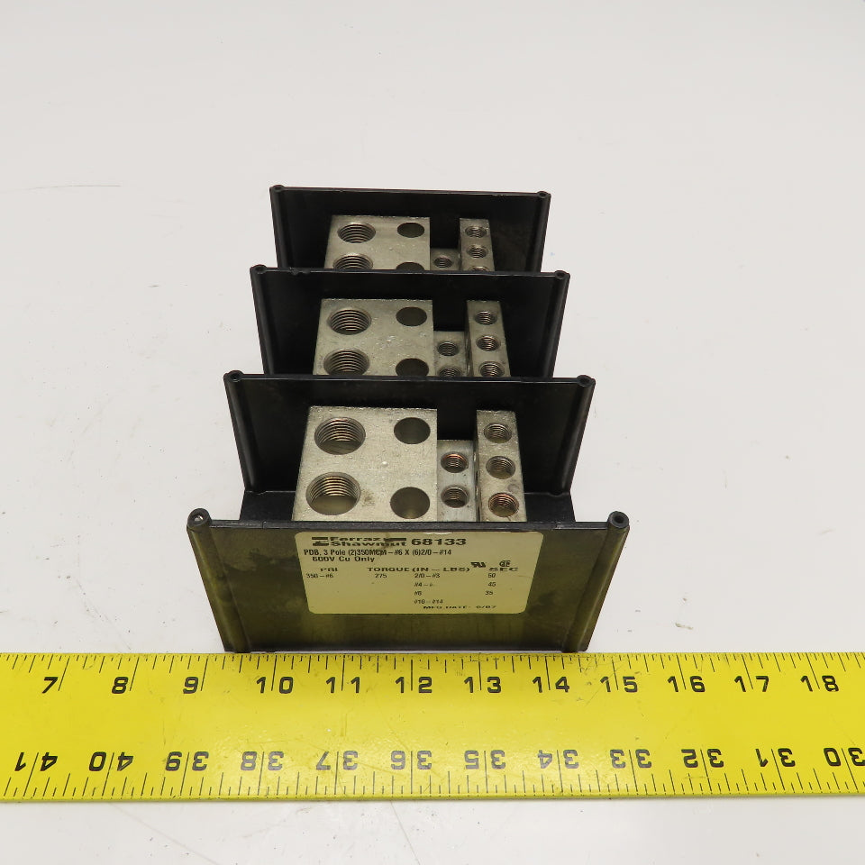 Ferraz Shawmut 68133 3 Pole (2)350MCM -#6 Line (6) 2/0-#14 Distribution Block