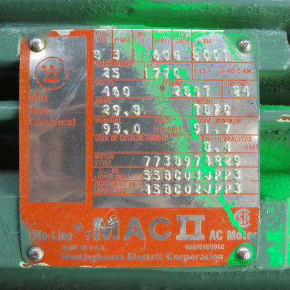 Westinghouse 773B974G29 25HP AC Motor 1770RPM 460V 3Ph 284T Frame TEFC Tested