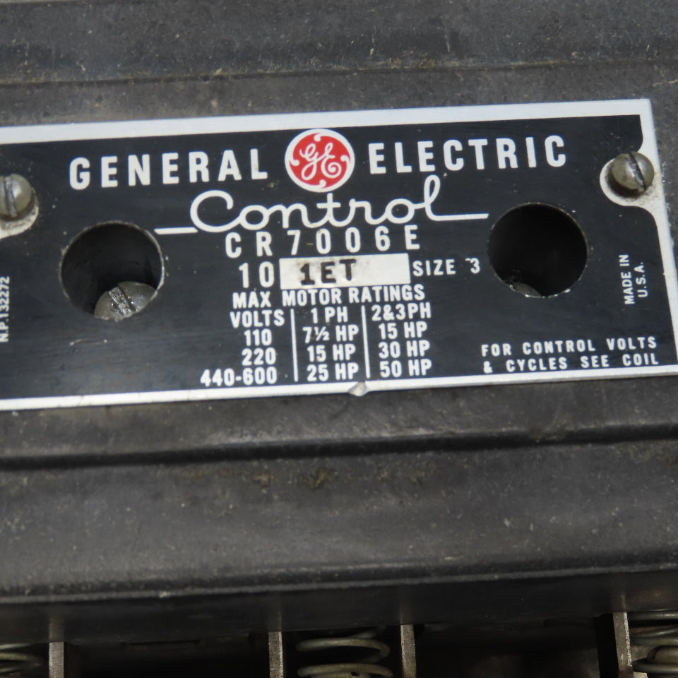 General Electric CR7006E 101ET Size 3 Motor Starter 600V 50Hp 110V 40Hz Coil
