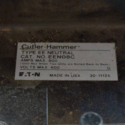 Cutler Hammer EEN08C Series A 800A 600V Neutral Kit Assembly For EE Panelboard