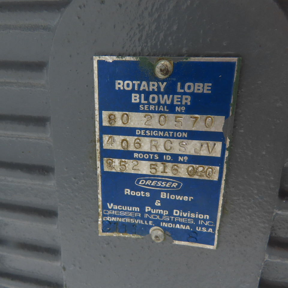 Dresser Roots 406 RCS JV Rotary Lobe Blower 3820 RPM Max 4" NPT 1-1/2" Shaft