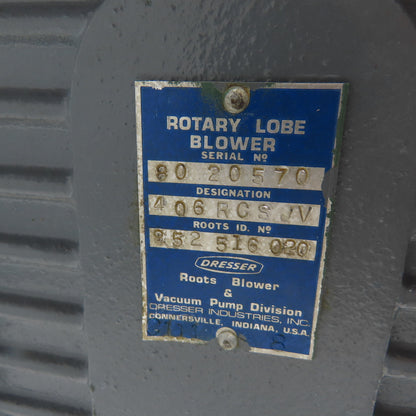 Dresser Roots 406 RCS JV Rotary Lobe Blower 3820 RPM Max 4" NPT 1-1/2" Shaft