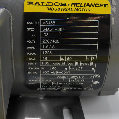 Baldor M3458 .33HP AC Electric Motor 230/460V 3Ph 48 Frame 1725RPM