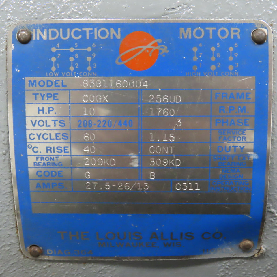 Louis Allis ACM9063 10HP Ajusto-Spede Eddy Current Drive Motor 1760RPM 3PH 256UD