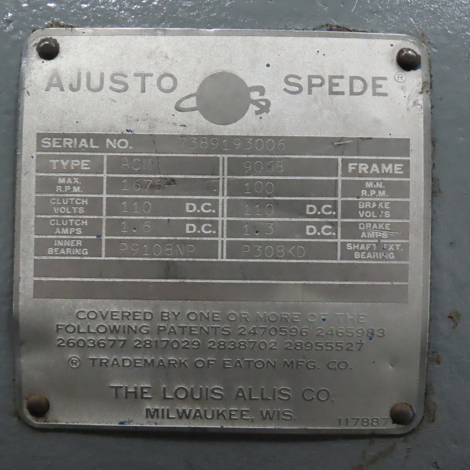 Louis Allis ACM9063 10HP Ajusto-Spede Eddy Current Drive Motor 1760RPM 3PH 256UD