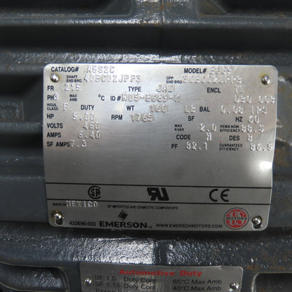 Emerson A5S2C 5HP AC Electric Motor 460V 3Ph 1765RPM 215 Frame Tested