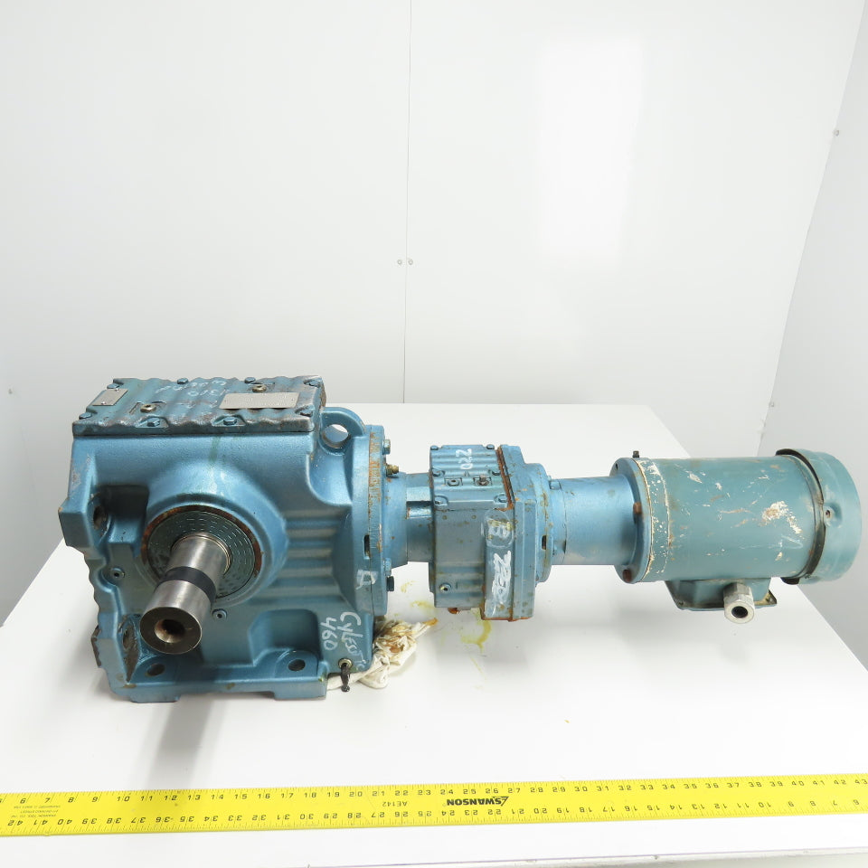 Sew S87R57LP143/56 1332 Ratio Dual Shaft Gear Motor 1.3RPM 230/460V 22,100 Torq