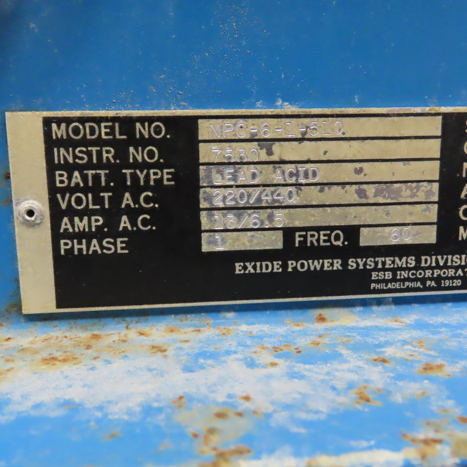 Exide NPC-6-1-510 12V Industrial Battery Charger 510Ah 1PH 220/440V Tested