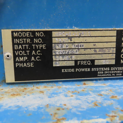 Exide NPC-6-1-510 12V Industrial Battery Charger 510Ah 1PH 220/440V Tested